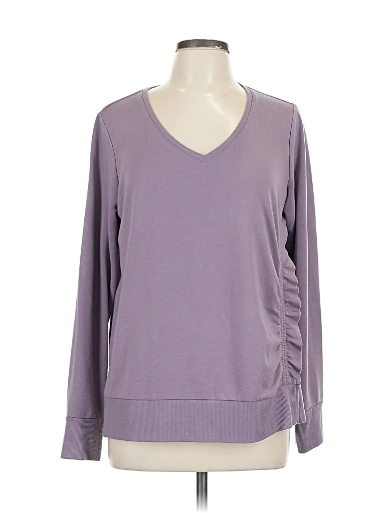 Pre-owned Simply Vera Vera Wang Long Sleeve Top Purple V Neck Tops