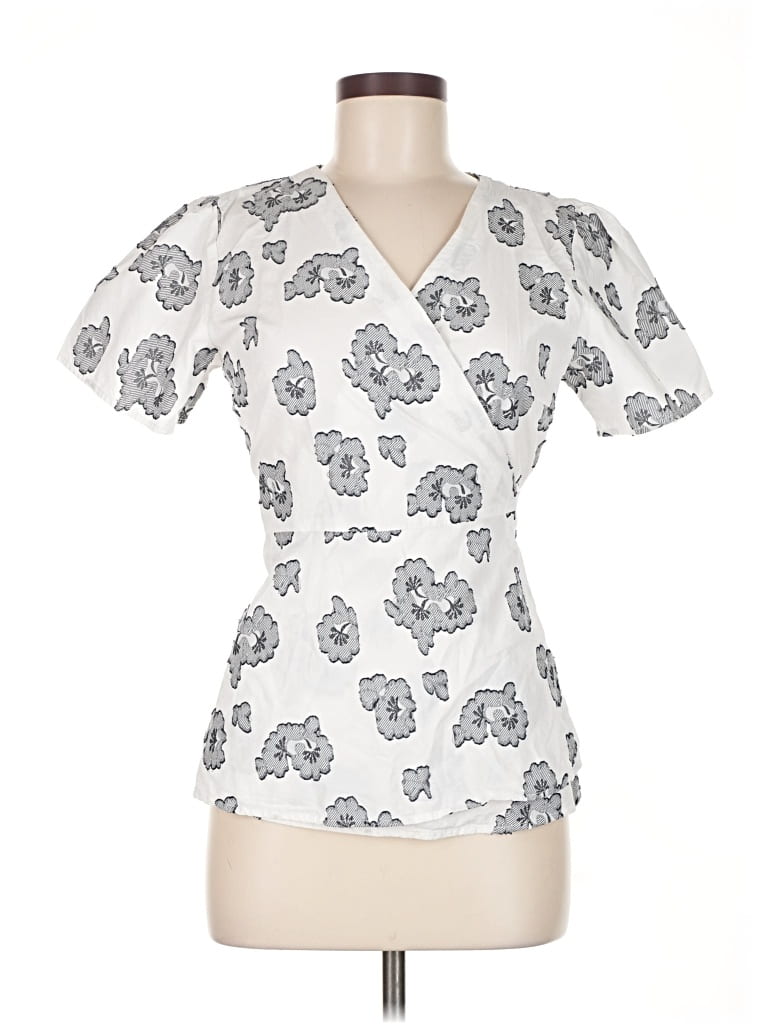 Pre-owned Ann Taylor Short Sleeve Top White Sweetheart Neckline Tops