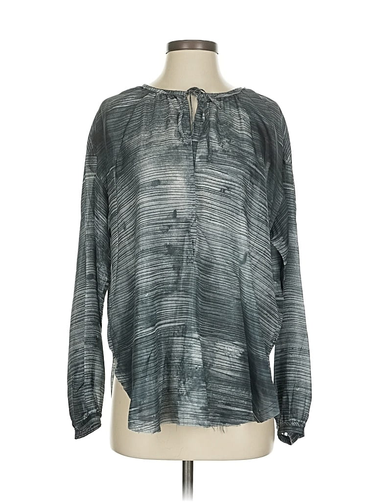 Pre-owned Go By Go Silk Long Sleeve Silk Top Gray Keyhole Neckline Tops