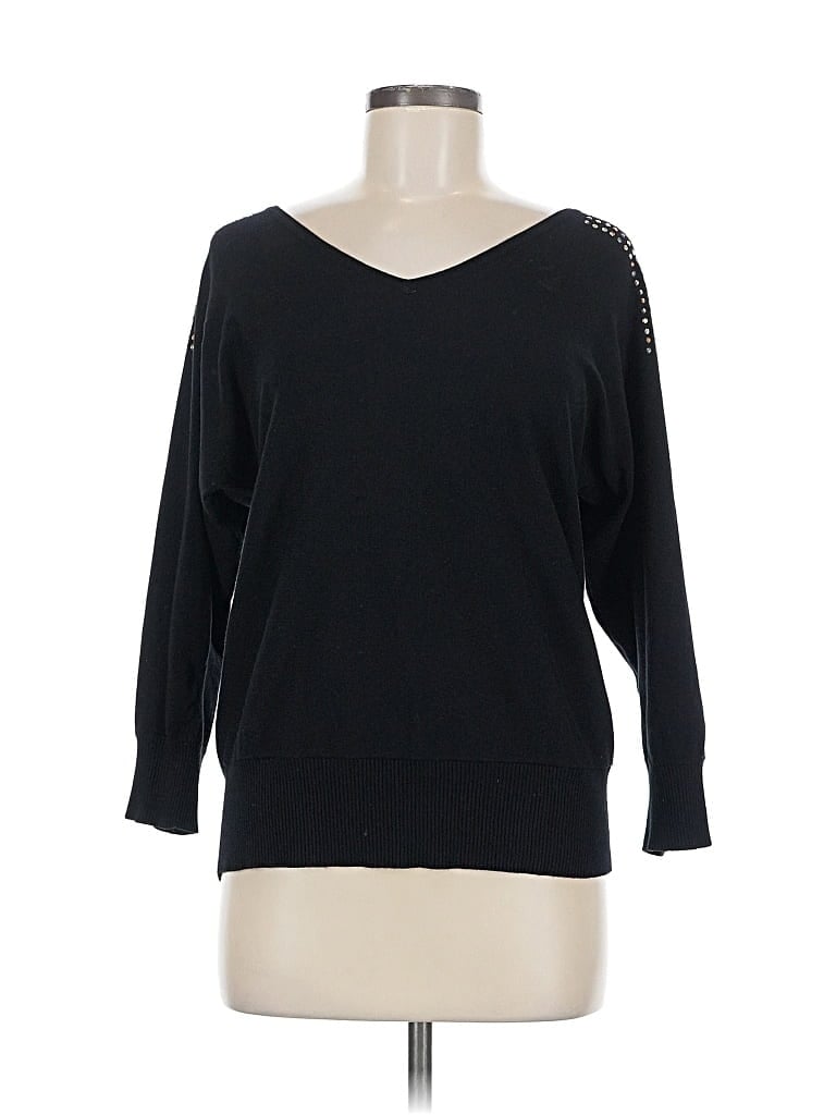 Pre-owned Cable & Gauge Pullover Sweater In Black