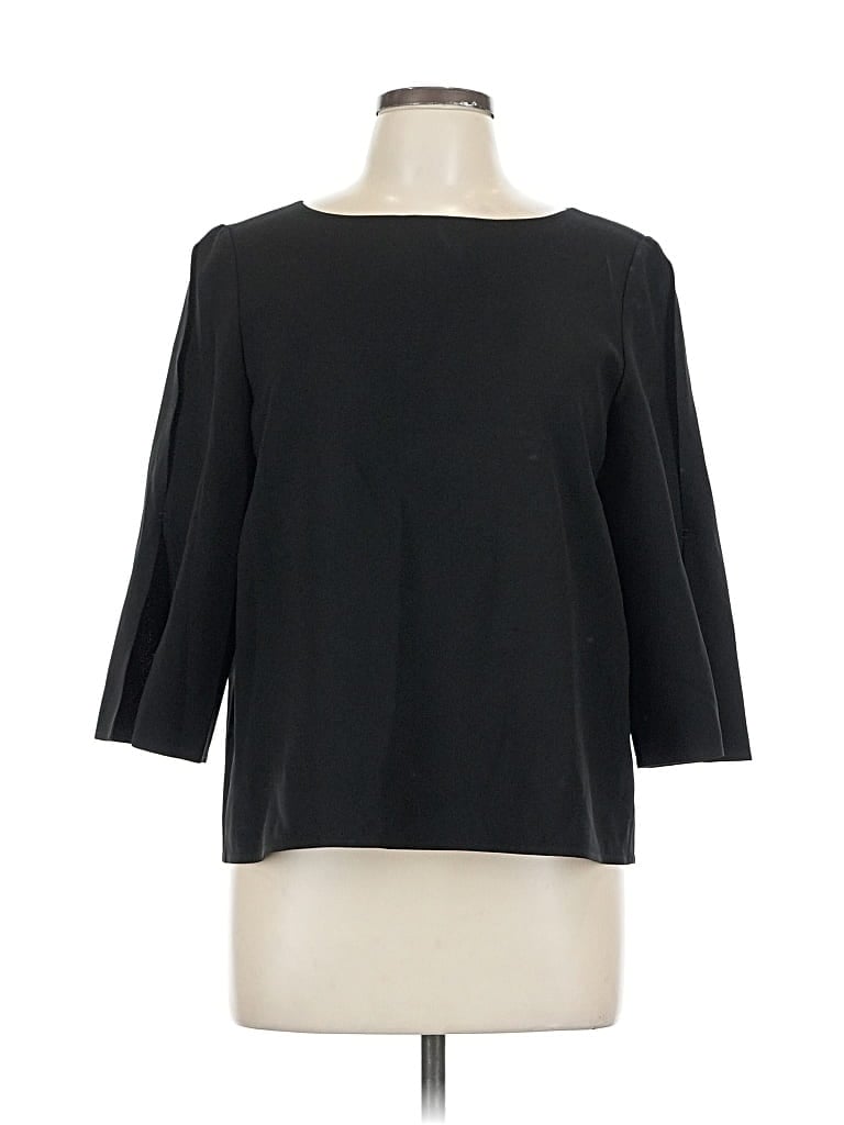 Pre-owned Lafayette 148 3/4 Sleeve Top Black Boatneck Tops