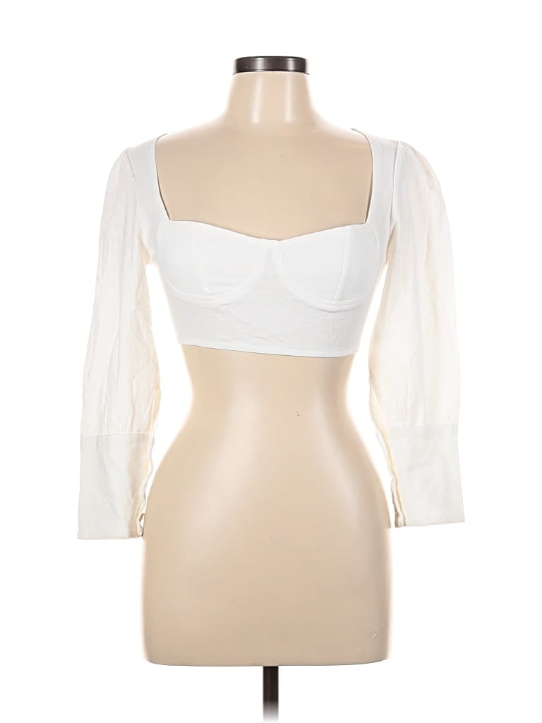 Pre-owned Momokrom® 3/4 Sleeve Top White Sweetheart Neckline Tops