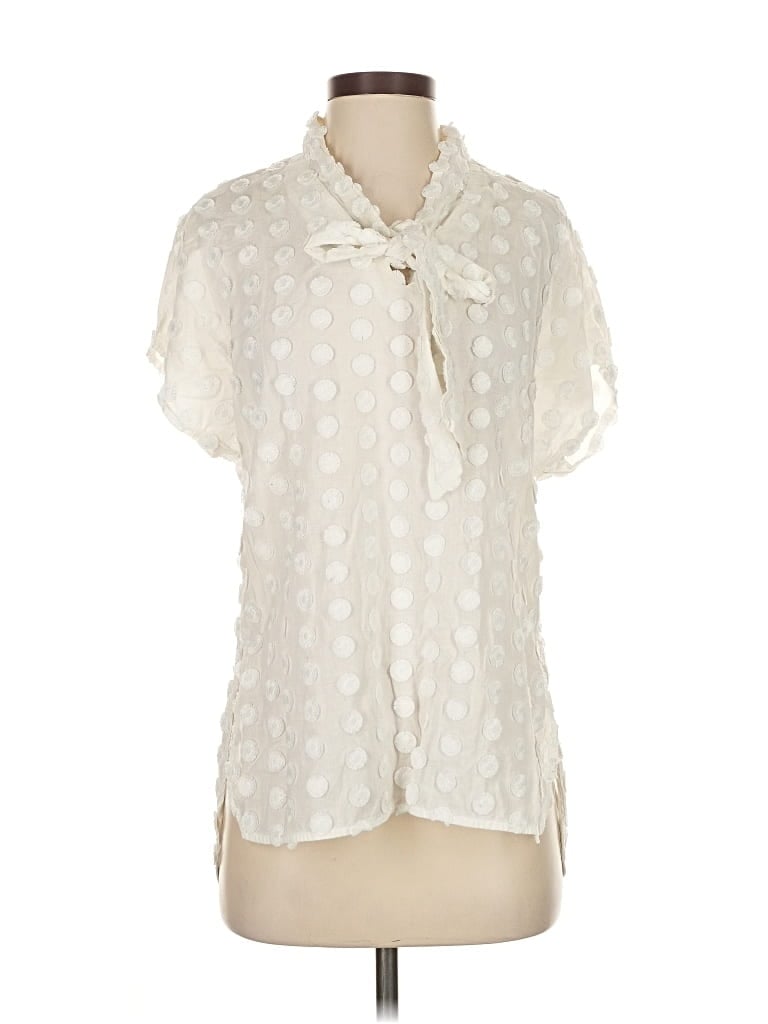 Pre-owned Pearl By Lela Rose Short Sleeve Blouse In White