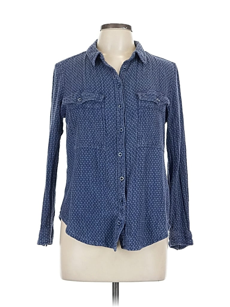 Pre-owned Pilcro Long Sleeve Button Down Shirt In Blue