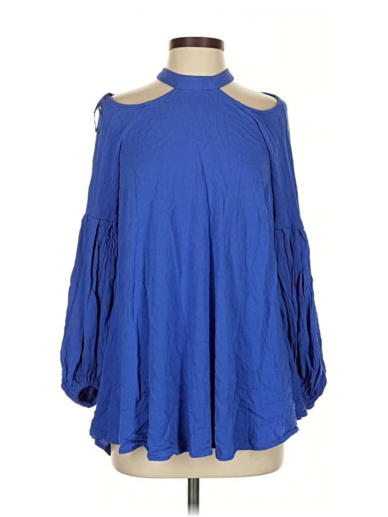 Pre-owned Free People Long Sleeve Blouse In Blue
