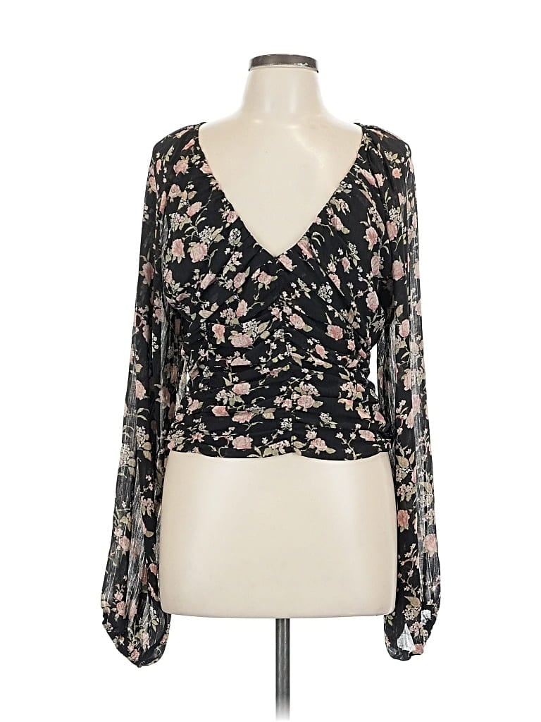 Pre-owned Free People Long Sleeve Blouse In Black