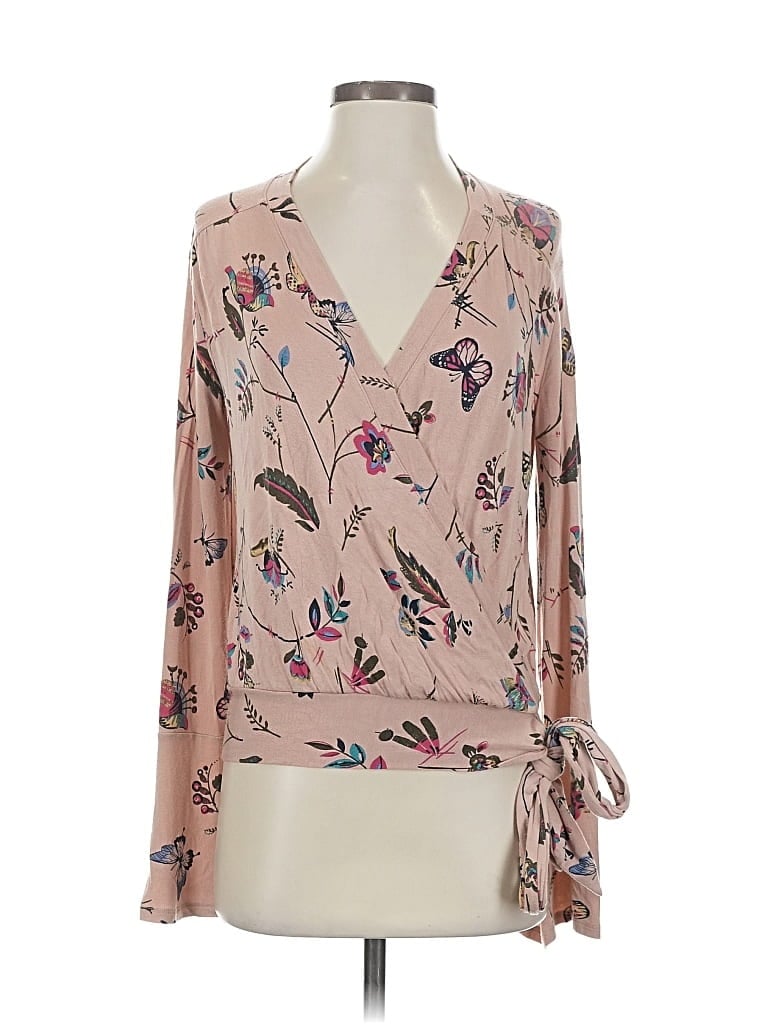 Pre-owned Abercrombie & Fitch Long Sleeve Top Tan Plunge Neckline Tops In Brown