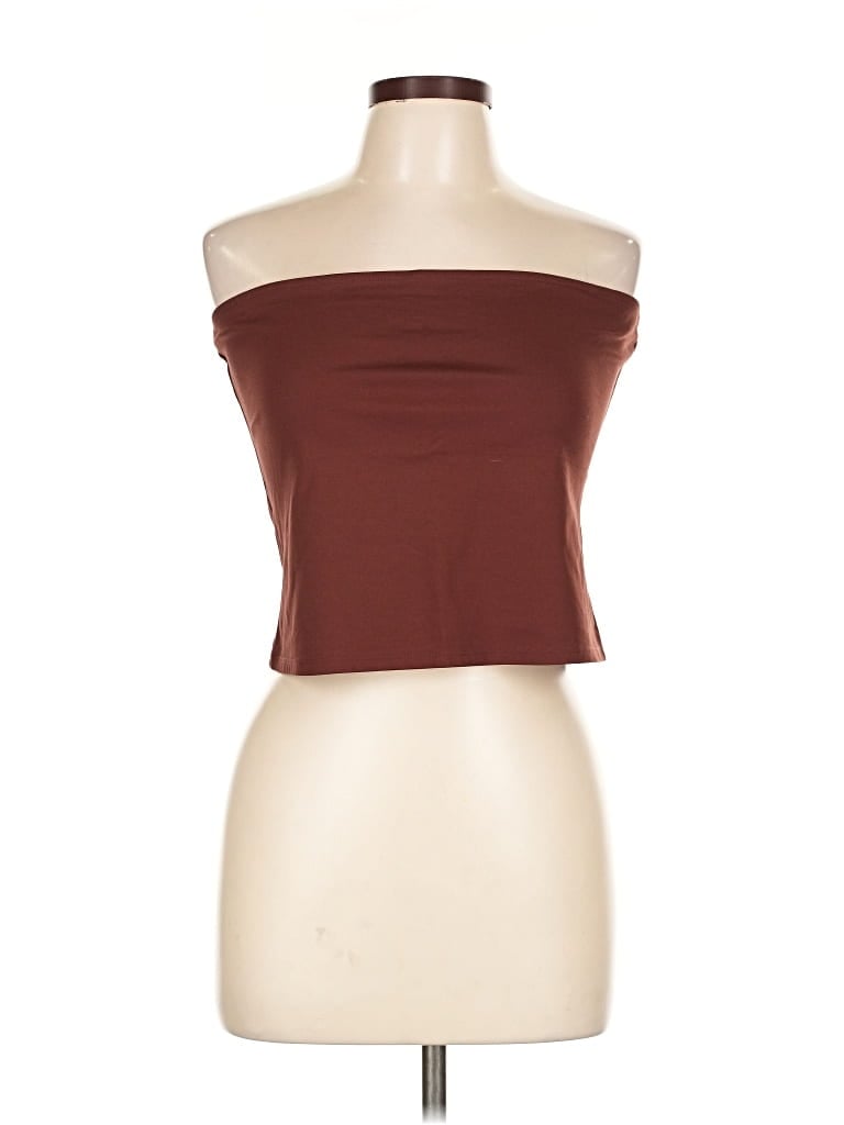 Pre-owned Open Edit Tube Top Brown Strapless Neckline Tops