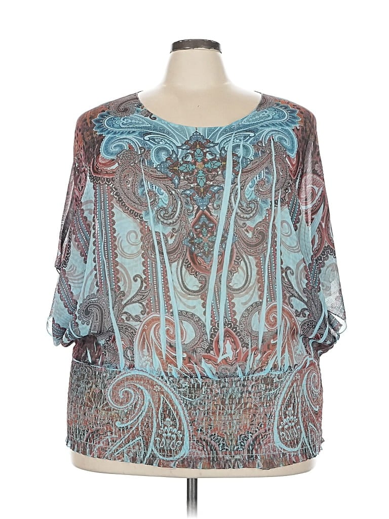 Pre-owned One World 3/4 Sleeve Blouse In Blue