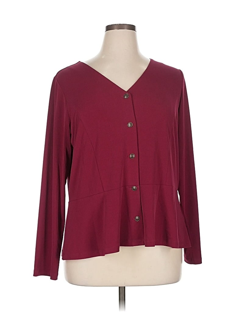 Pre-owned Susan Graver Long Sleeve Blouse In Burgundy