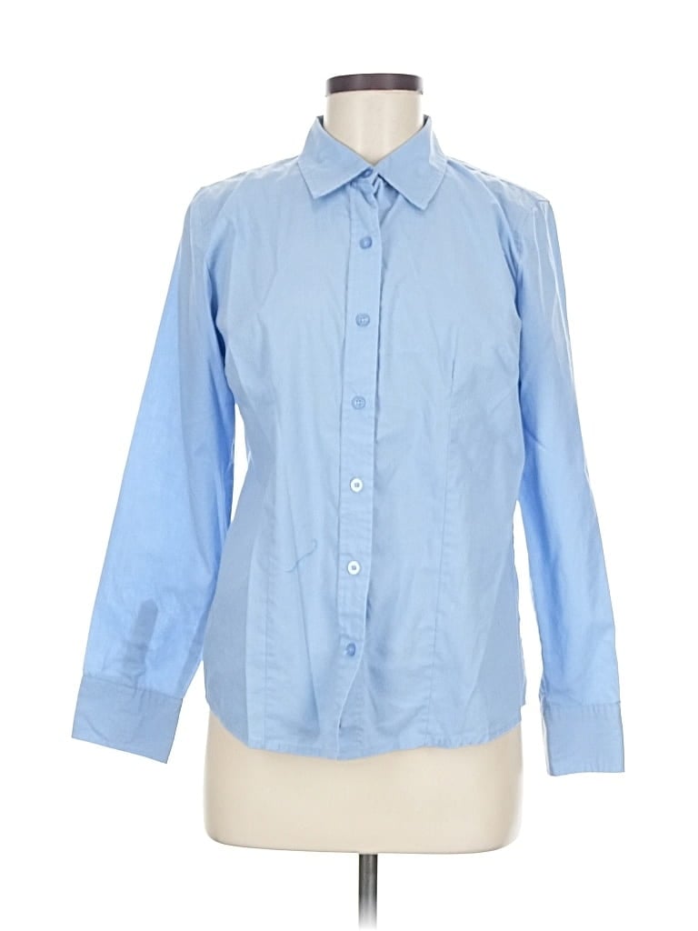 Pre-owned Basic Editions Long Sleeve Button Down Shirt In Blue