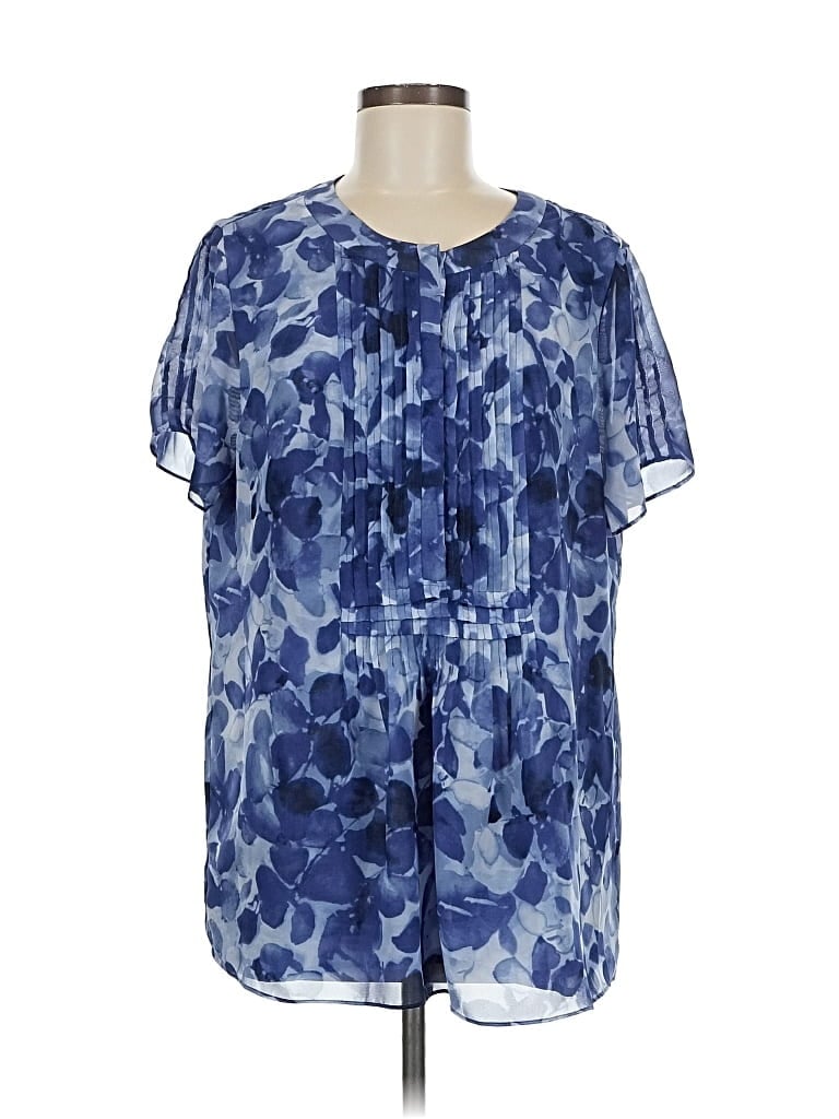 Pre-owned Coldwater Creek Short Sleeve Blouse In Blue