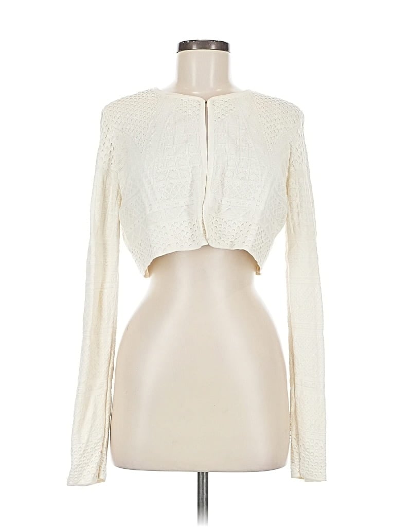 Pre-owned Bcbgmaxazria Long Sleeve Silk Top Ivory Keyhole Neckline Tops In White