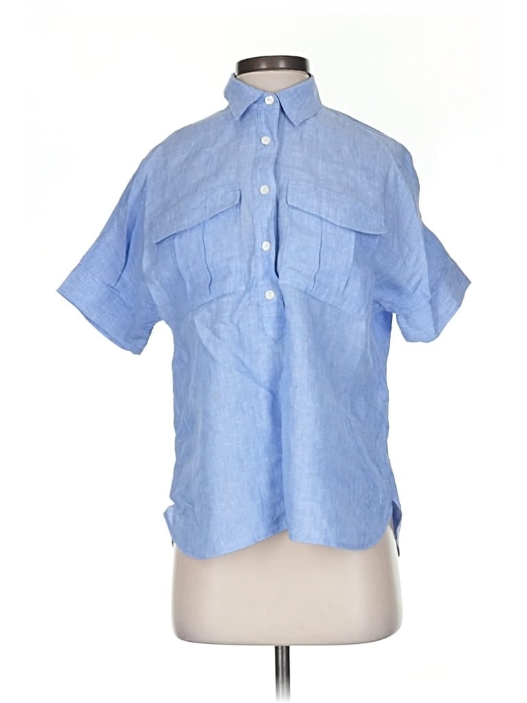 Pre-owned Baird Mcnutt For J.crew Short Sleeve Blouse In Blue
