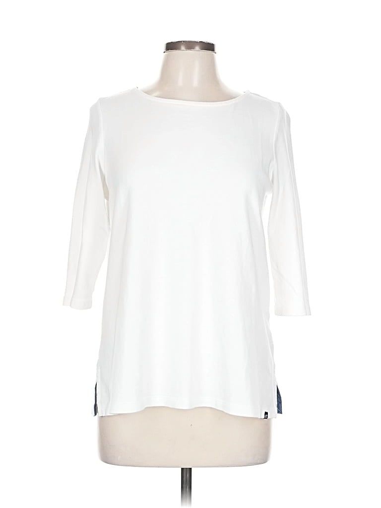 Pre-owned Lands' End 3/4 Sleeve T-shirt In White