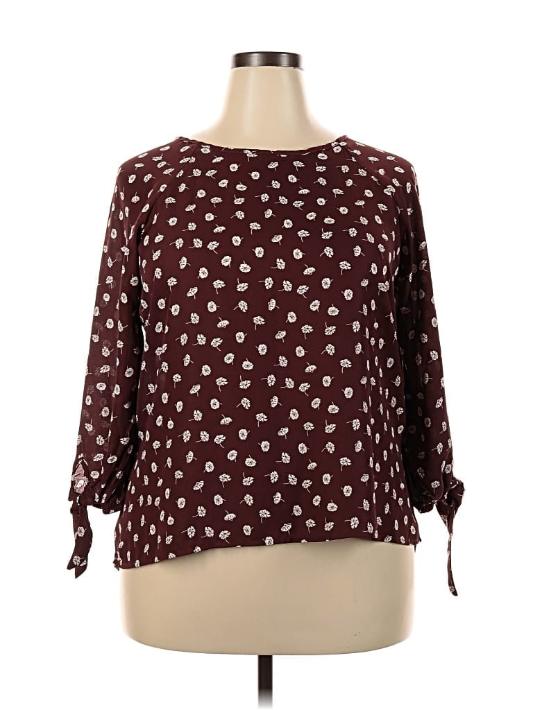 Pre-owned Papermoon 3/4 Sleeve Blouse In Burgundy