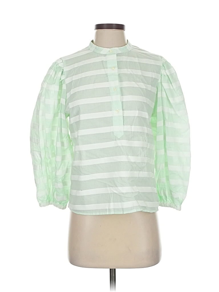 Pre-owned The Shirt By Rochelle Behrens 3/4 Sleeve Blouse In Green
