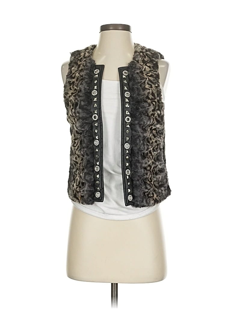 Pre-owned Caché Faux Fur Vest In Silver