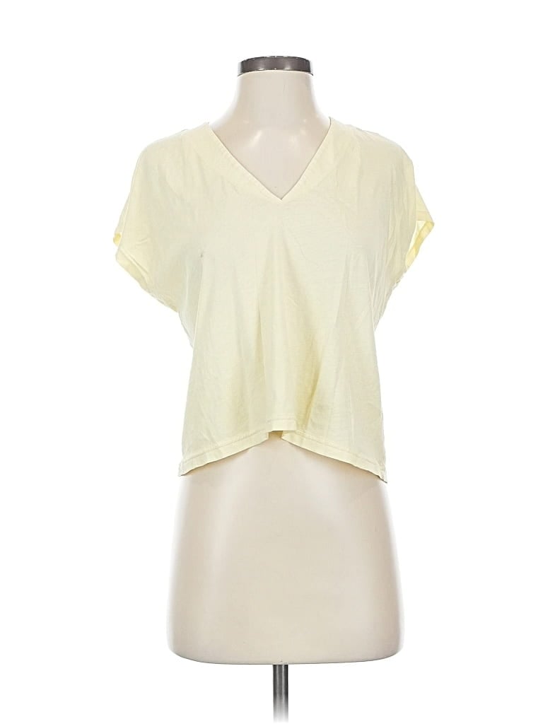 Pre-owned Amour Vert Short Sleeve Top Yellow V Neck Tops