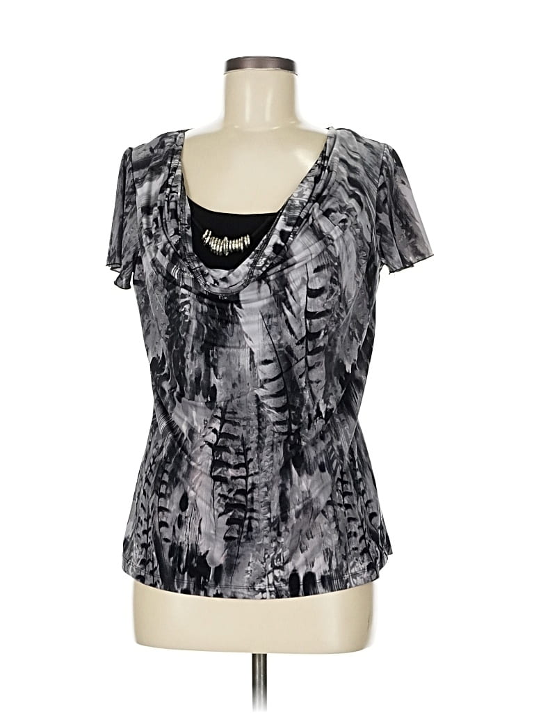 Pre-owned Agb Short Sleeve Top Silver Scoop Neck Tops