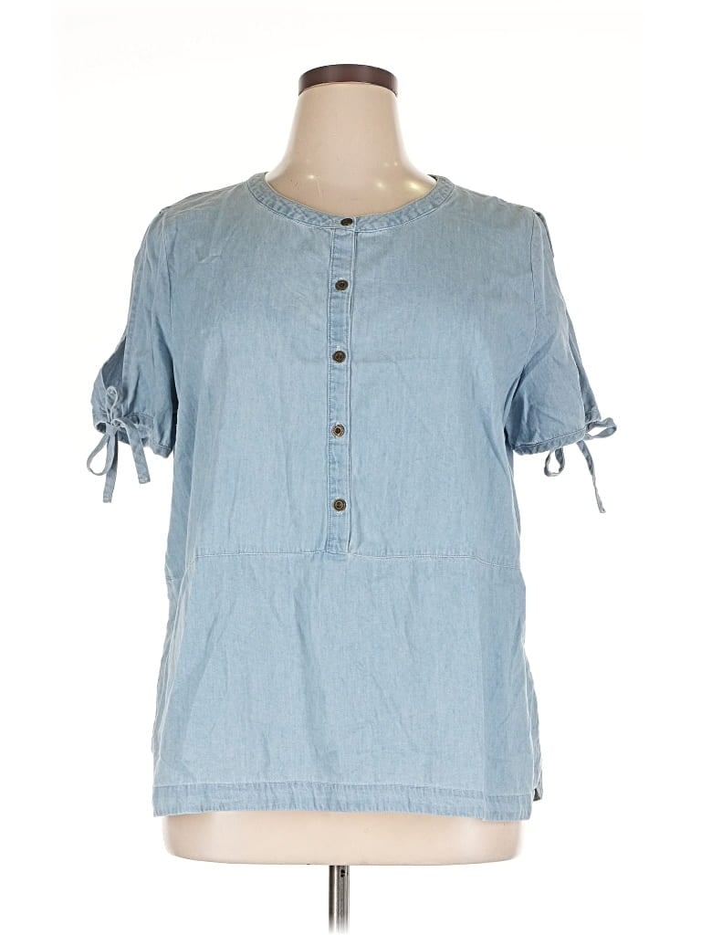 Pre-owned G.h. Bass & Co. Short Sleeve Blouse In Blue