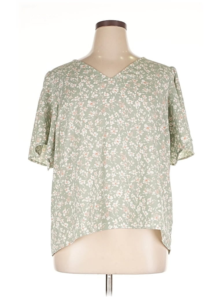 Pre-owned Lc Lauren Conrad Short Sleeve Blouse In Green