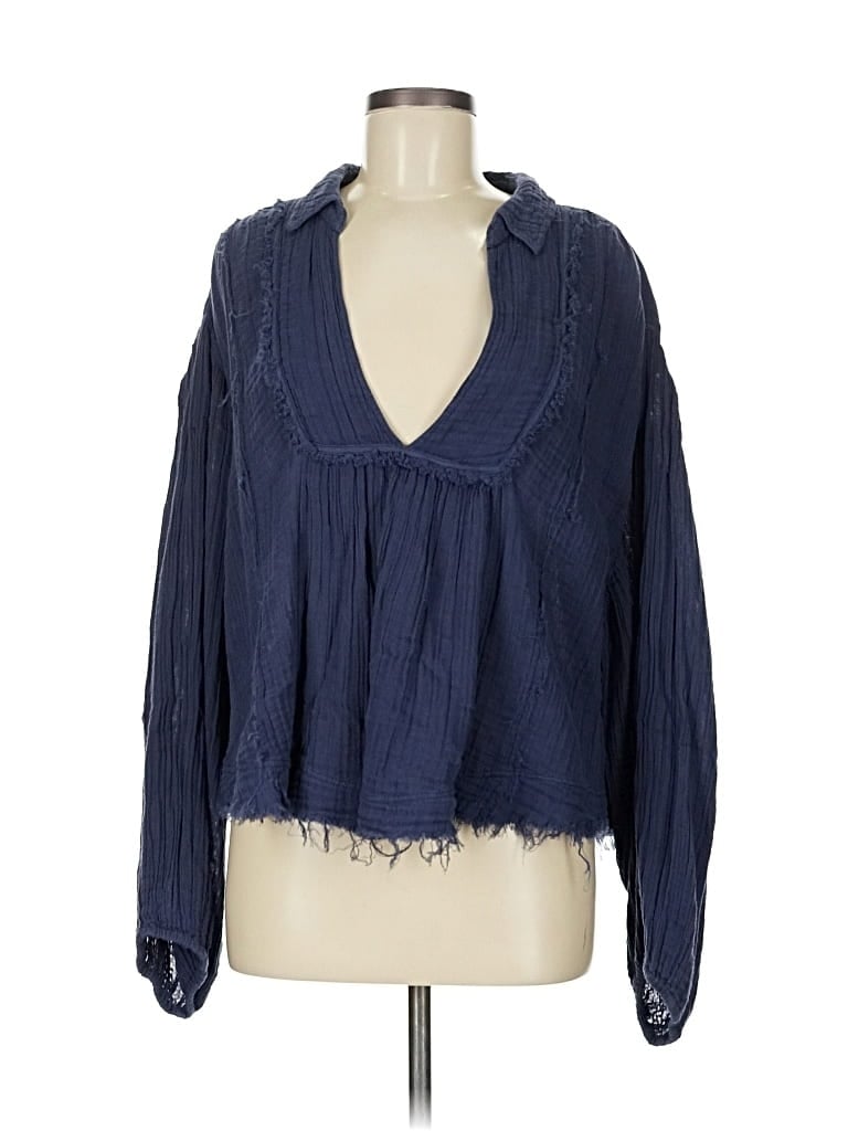 Pre-owned We The Free Long Sleeve Blouse In Blue