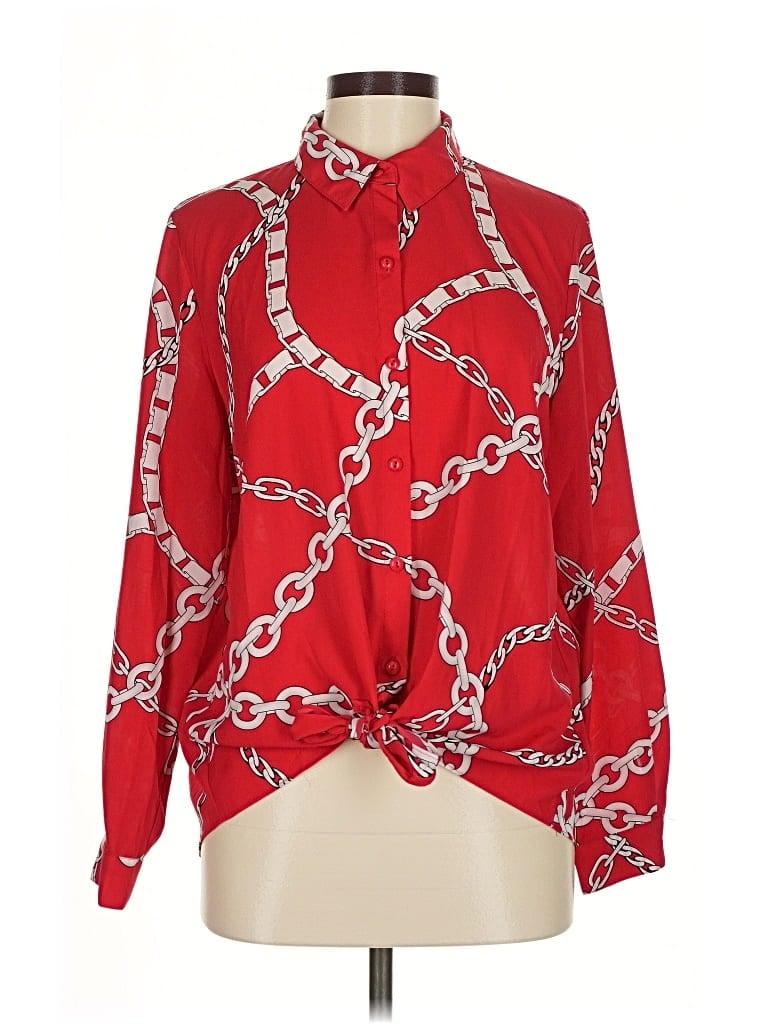 Pre-owned Susan Graver Long Sleeve Blouse In Red