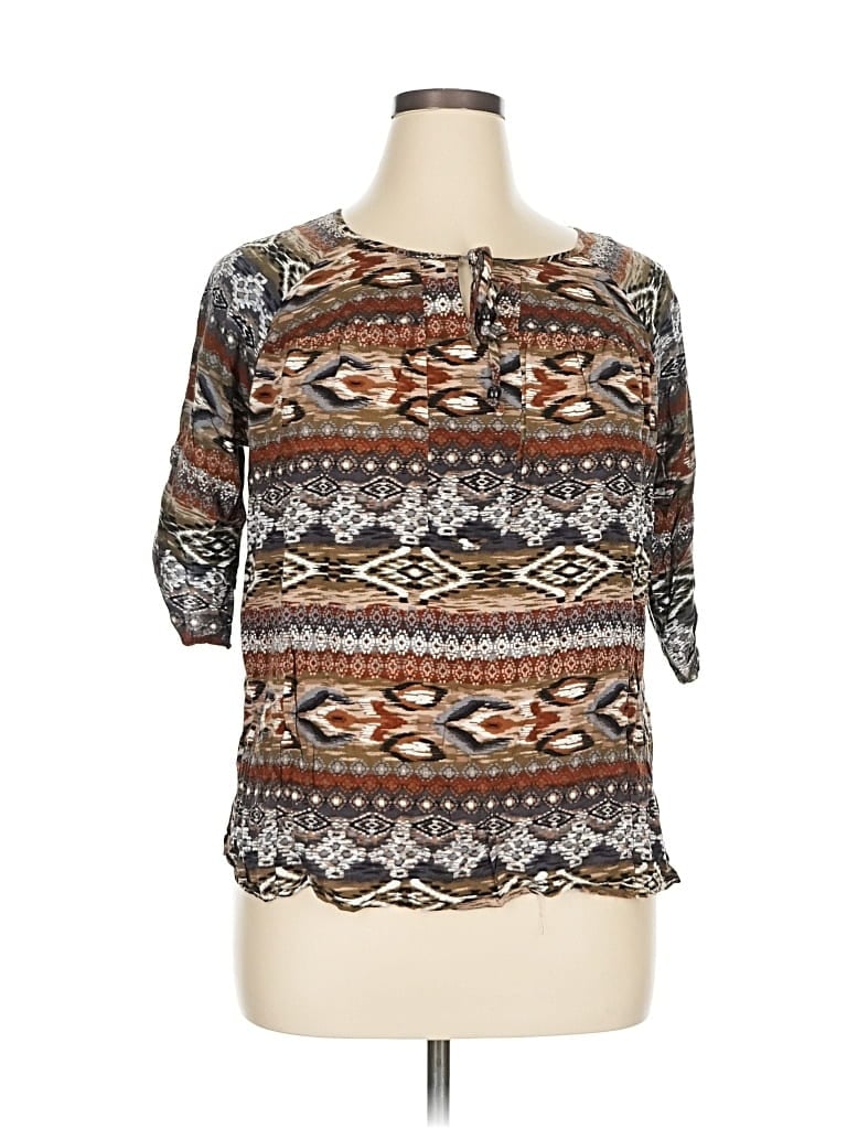 Pre-owned Elementz 3/4 Sleeve Blouse In Brown