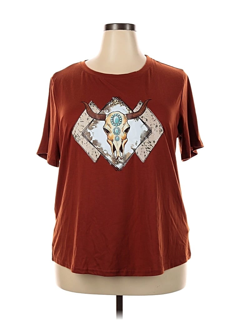 Pre-owned Shein Curve Short Sleeve T-shirt In Brown