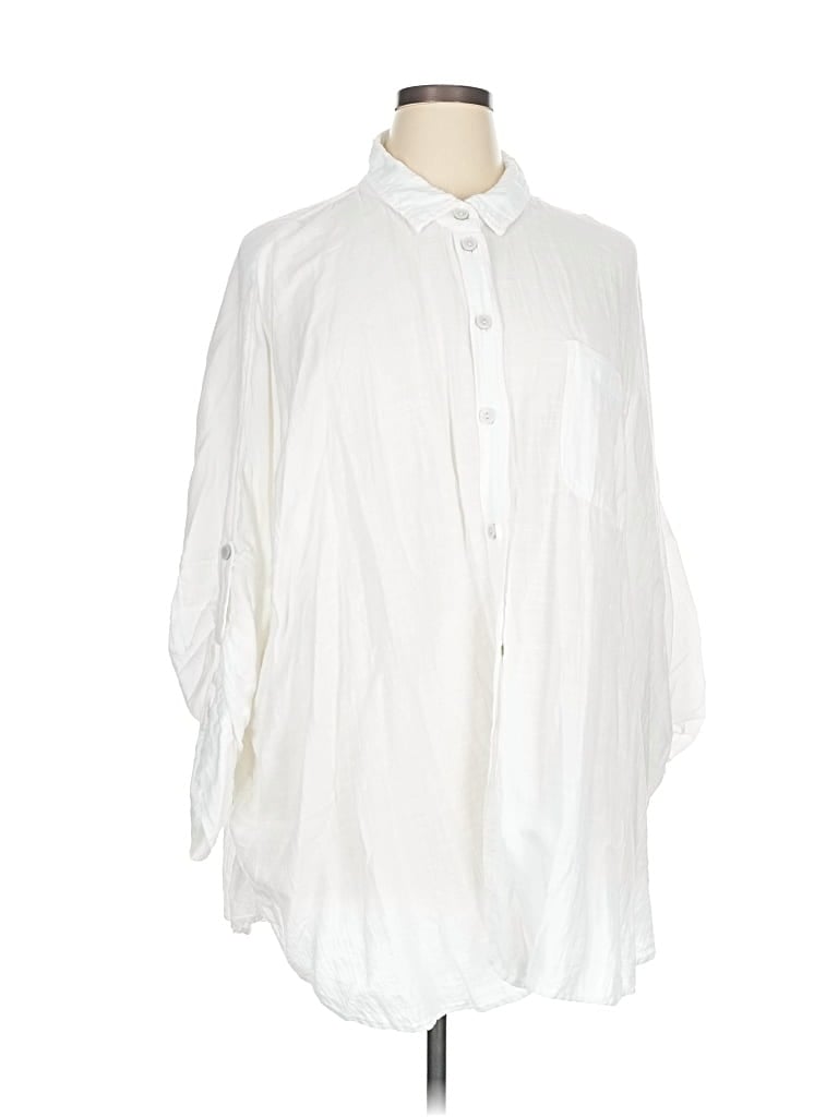 Pre-owned American Eagle Outfitters 3/4 Sleeve Button Down Shirt In White