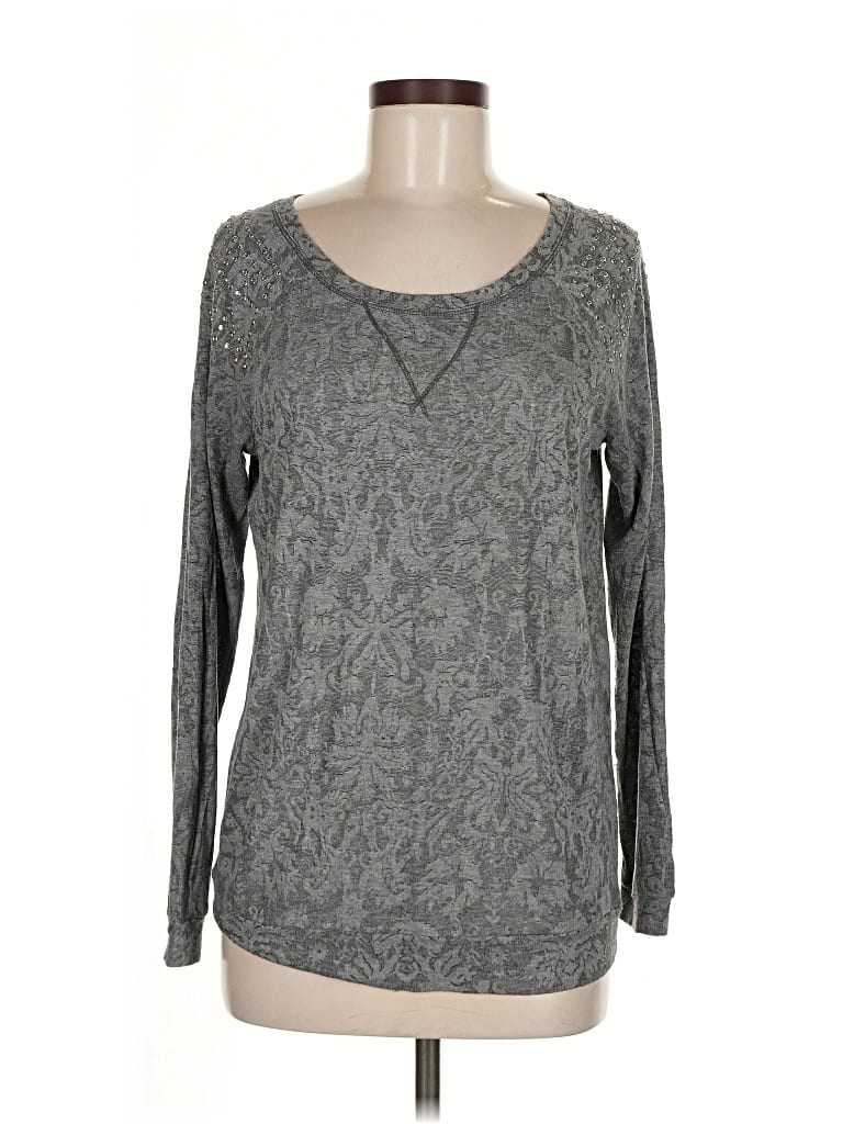 Pre-owned Notations Long Sleeve Top Gray Scoop Neck Tops