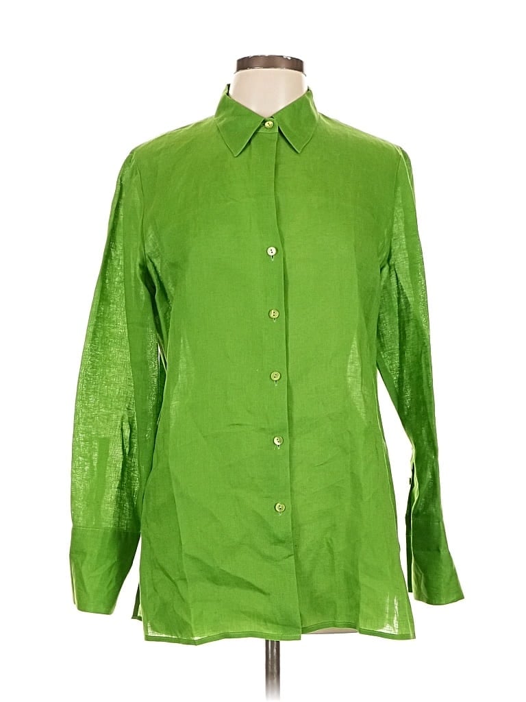 Pre-owned Ellen Tracy Long Sleeve Button Down Shirt In Green