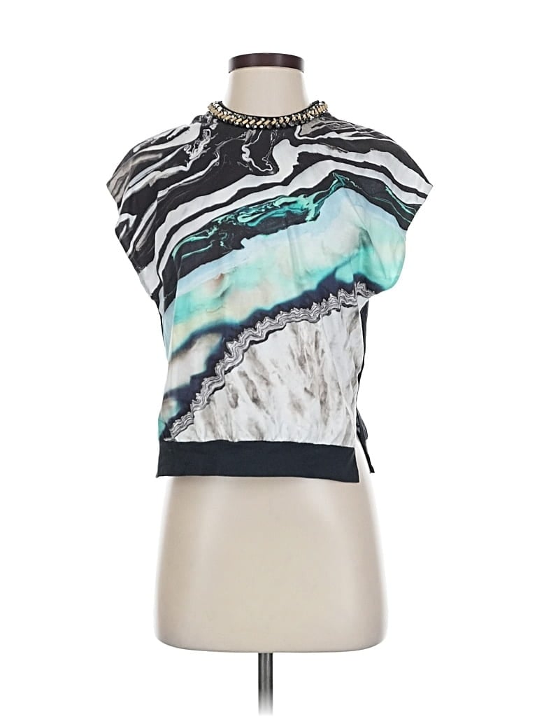 Pre-owned 3.1 Phillip Lim Short Sleeve Top Teal High Neck Tops In Blue