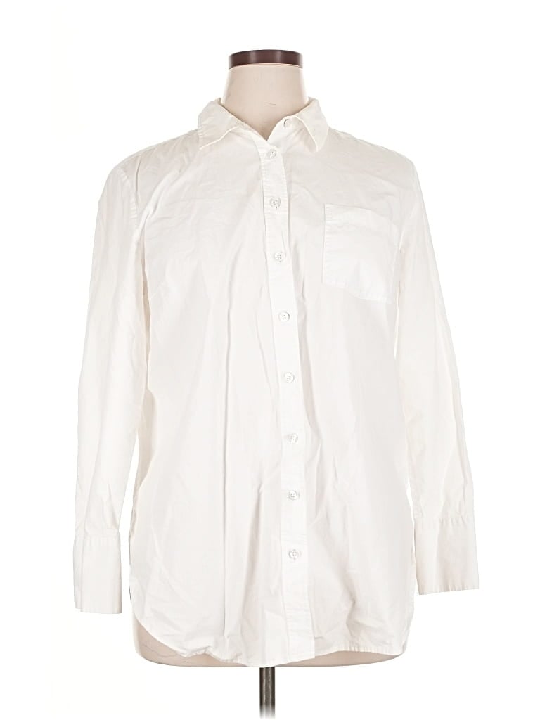 Pre-owned Talbots Long Sleeve Button Down Shirt In White