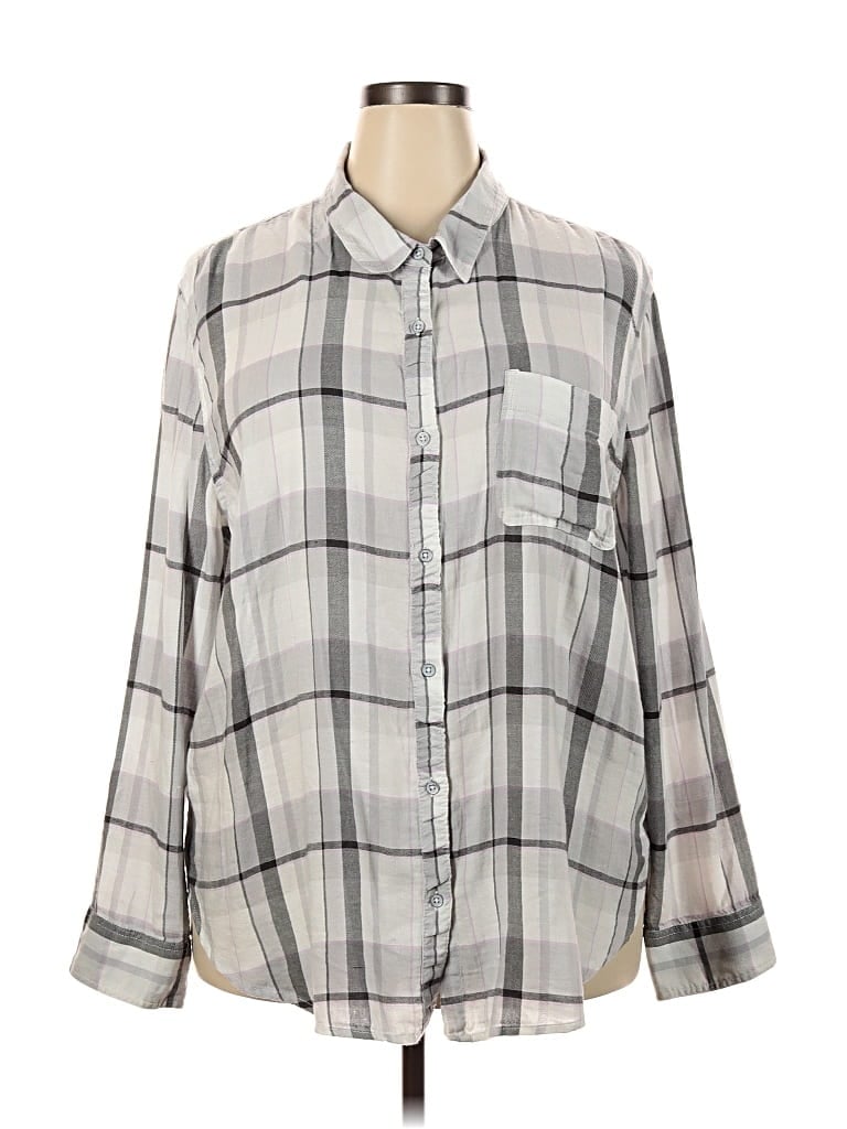 Pre-owned Aerie 3/4 Sleeve Button Down Shirt In Gray