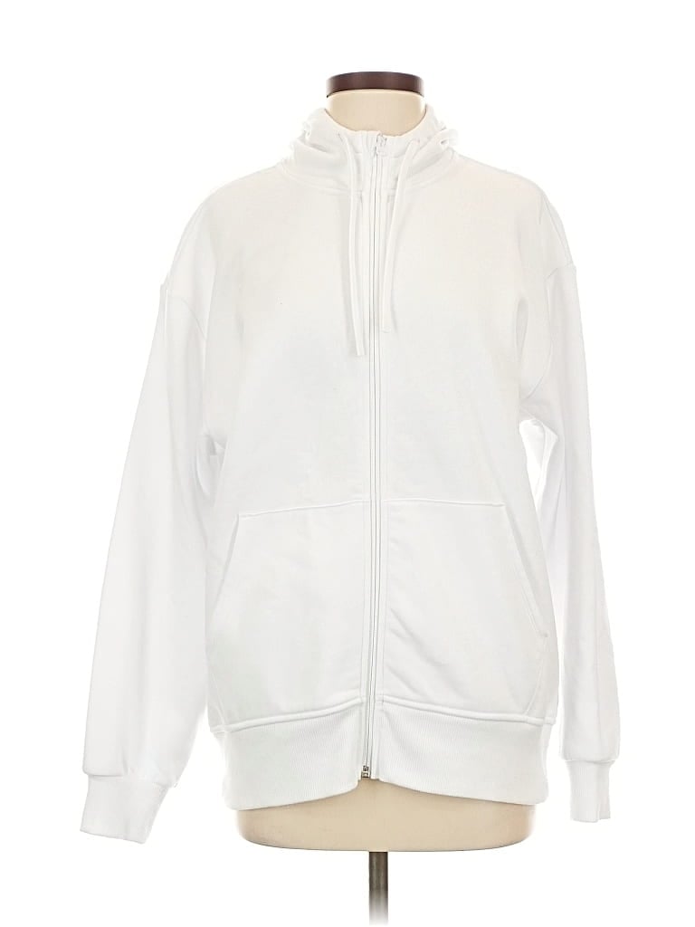 Pre-owned Z By Zella Zip Up Hoodie In White