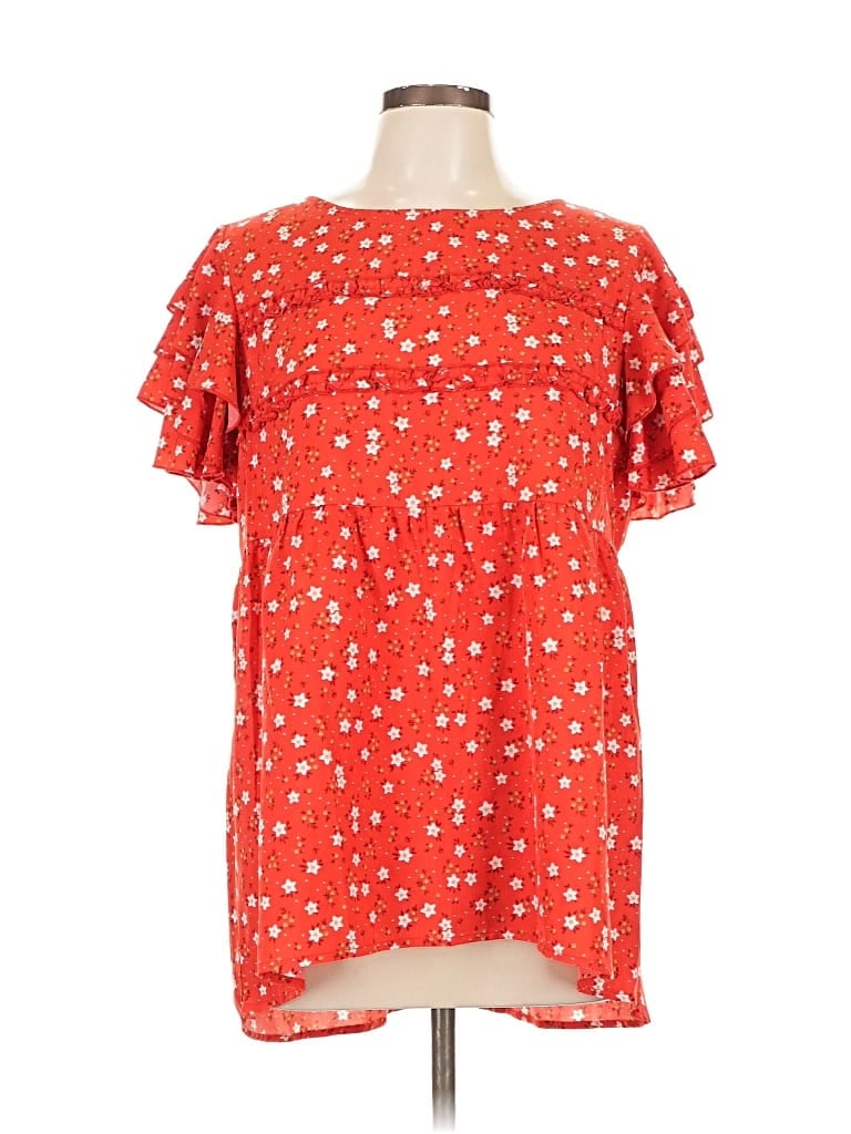Pre-owned Suzanne Betro Short Sleeve Blouse In Red
