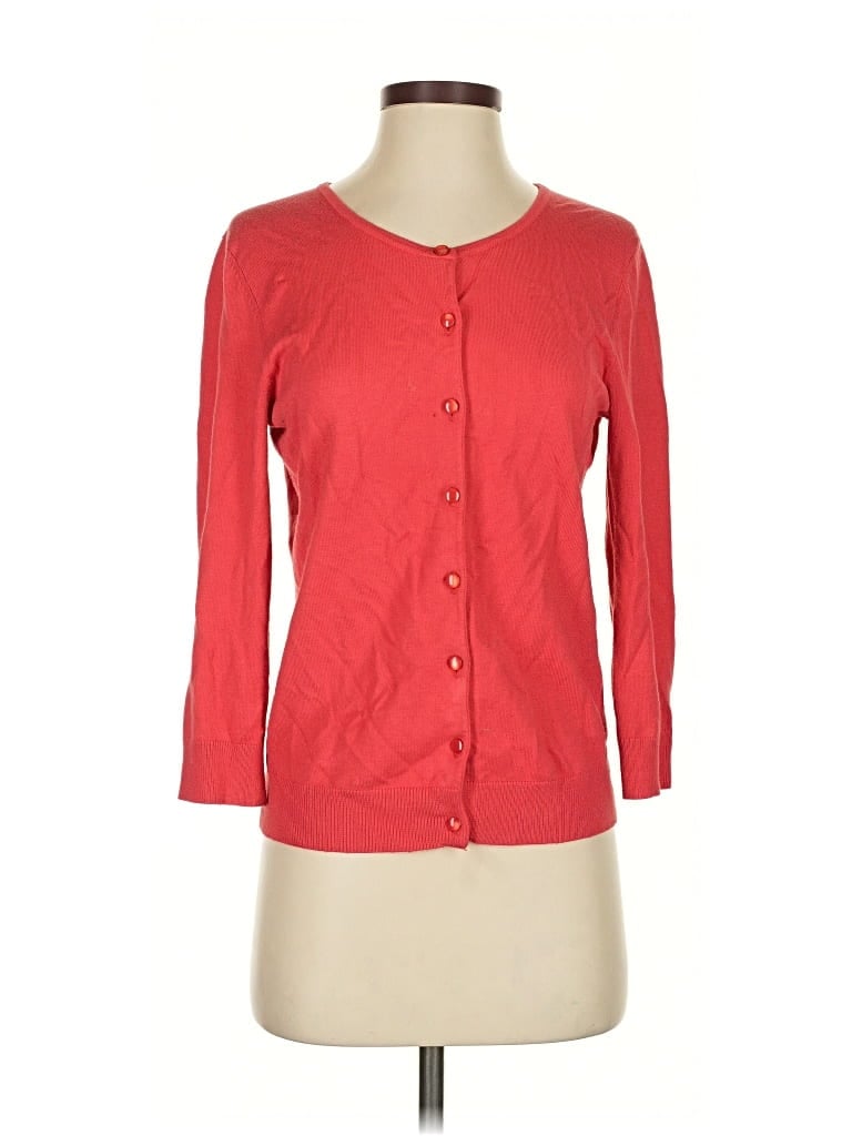 Pre-owned Cable & Gauge Cardigan Sweater In Red