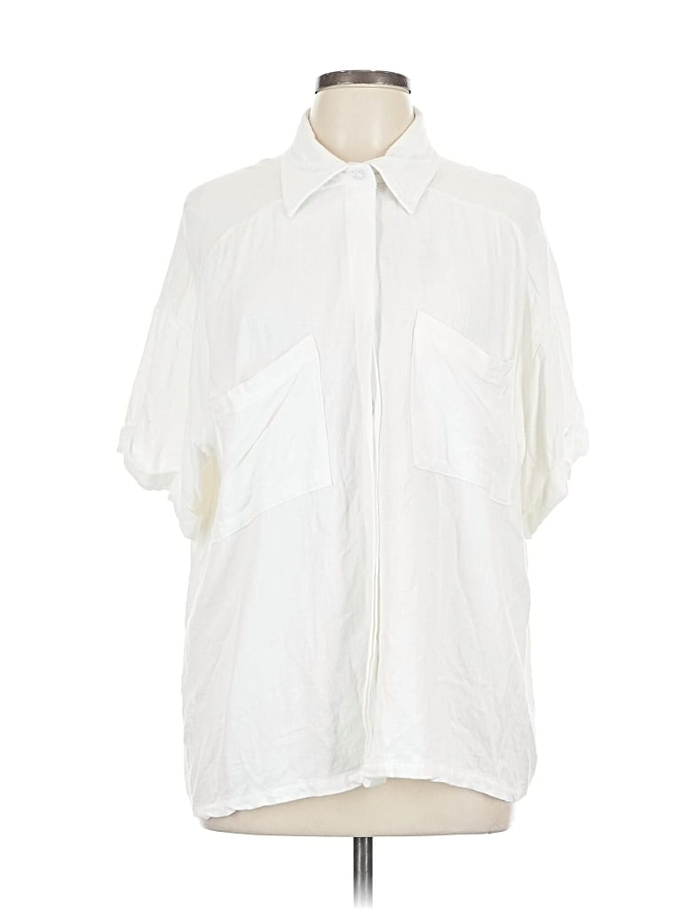 Pre-owned She + Sky Short Sleeve Blouse In White