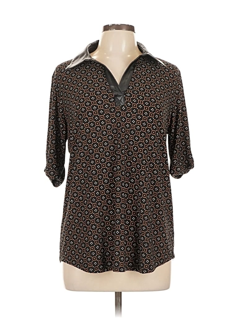 Pre-owned Jones New York Signature 3/4 Sleeve Blouse In Brown