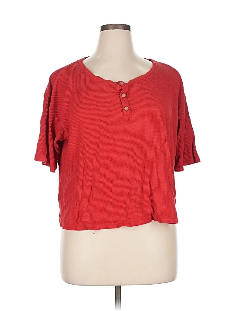 Pre-owned Eberjey Short Sleeve Top Red Keyhole Neckline Tops