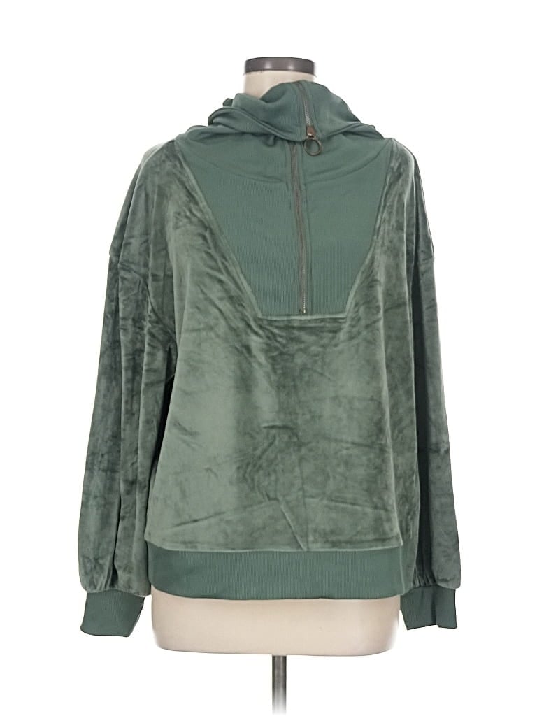 Pre-owned Summersalt Long Sleeve Top Green Solid Pattern Cowl Neck Tops