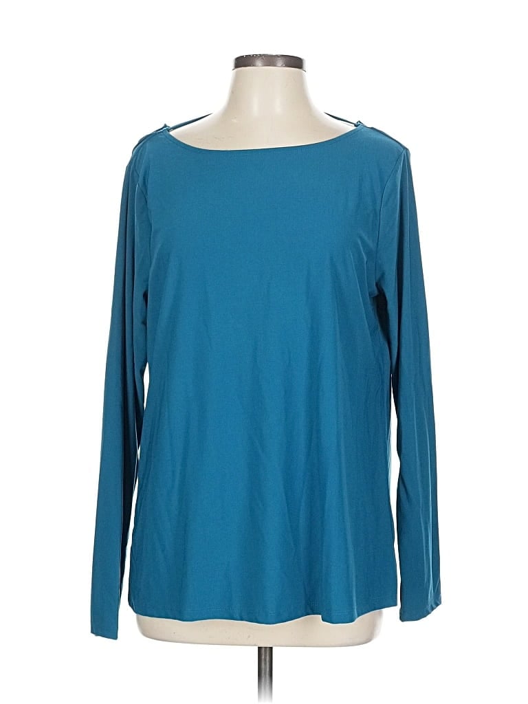 Pre-owned Halogen Long Sleeve Top Teal Boatneck Tops In Blue