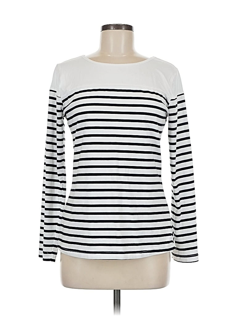 Pre-owned Allegra K Long Sleeve Top White Boatneck Tops