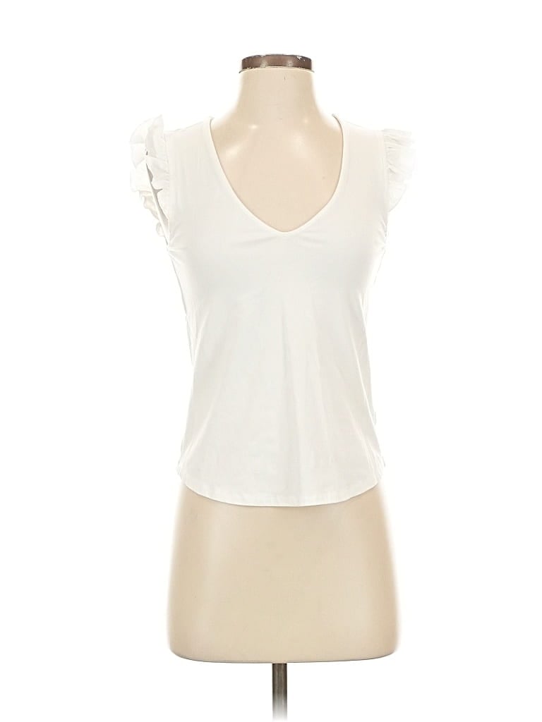 Pre-owned Evereve Short Sleeve Top White Sweetheart Neckline Tops
