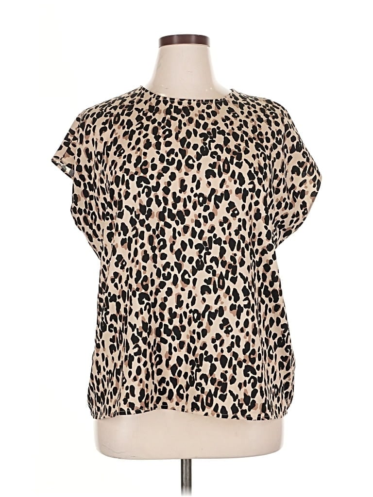 Pre-owned Halogen Short Sleeve Blouse In Brown