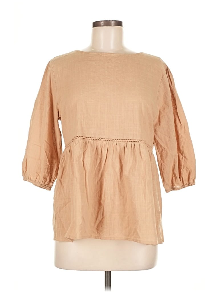 Pre-owned Unbranded 3/4 Sleeve Blouse In Brown