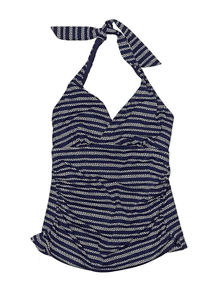 Pre-owned L.l.bean Swimsuit Top Blue Chevron/herringbone Pattern Swimwear