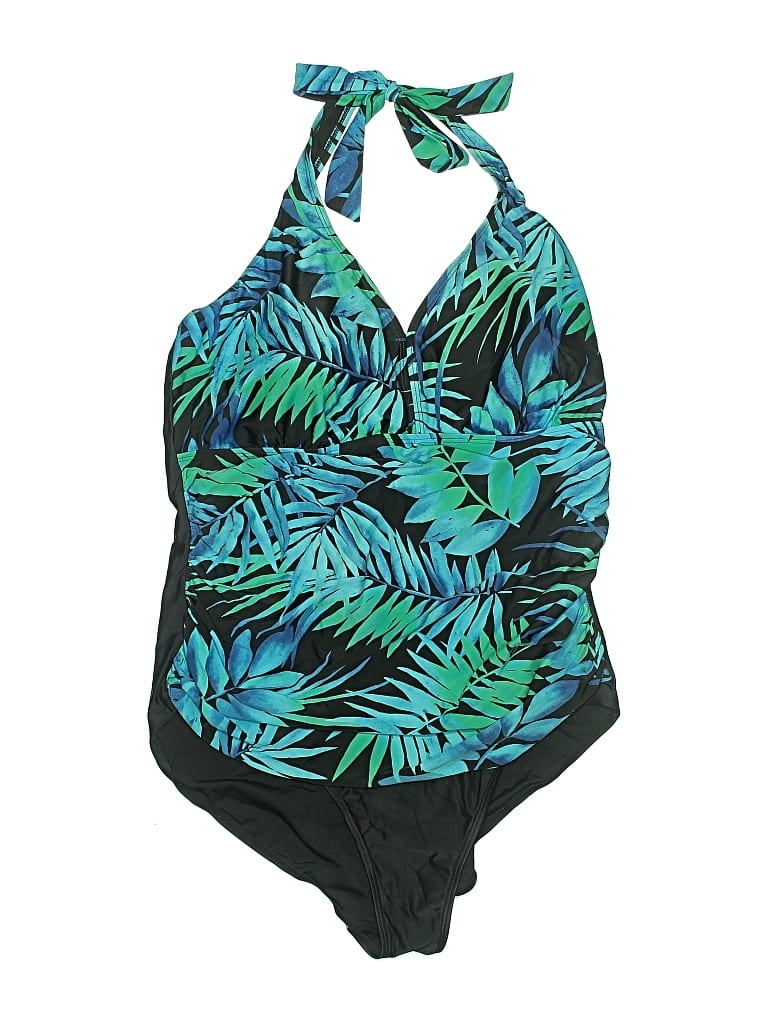 Pre-owned Ingear Swimsuit Top Green Tropical Pattern Swimwear